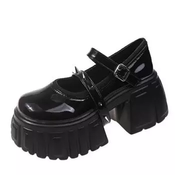 Модные женские кожаные кроссовки на платформе 8 см с танкеткой, женские новые осенние кроссовки 2024 года на толстой подошве, туфли-лодочки Mary Janes для ходьбы 34 чёрный