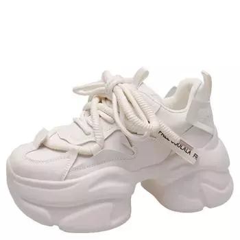 Модные женские кожаные массивные кроссовки, новые осенние повседневные спортивные туфли для папы, толстая подошва 8 см, весенние туфли, теннисные кроссовки на высокой платформе 34 бежевый