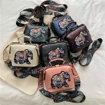 Модные женские кожаные сумки, сумки-мессенджеры, сумки-портфели, дизайнерские роскошные сумки, сумки через плечо, сумки с вышитыми слонами 18X15X10cm