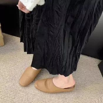 Модные женские кожаные тапочки с носком, осенние туфли на плоской подошве, нескользящие, повседневные туфли, женская обувь, хит продаж, полутапочки без застежек, женские размеры 35-40 35 абрикосовый