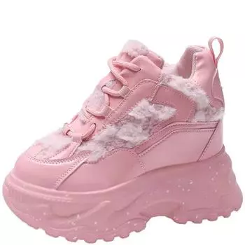 Модные женские кожаные толстые кроссовки, новые осенние повседневные туфли на высокой платформе, на шнуровке, для папы, женские вулканизированные туфли 11,5 см 34 бежевый