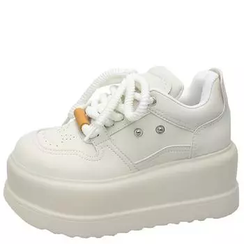 Модные женские кожаные толстые кроссовки, новые осенние повседневные туфли на высокой платформе, спортивные туфли для папы на шнуровке, женские туфли на танкетке 8 см, вулканизированные туфли для папы 35