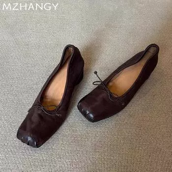 Модные женские кожаные туфли с короткими носами и бантом, массивные туфли Мэри Джейн, тренд 2024 года, осенние туфли-лодочки для платья, Mujer, новые туфли для балета 35 чёрный