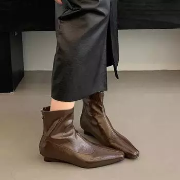 Модные женские кожаные зимние ботильоны на плоской подошве с острым носком, тренд 2024, модные челси, зимние женские готические новые ботильоны 35 коричневый