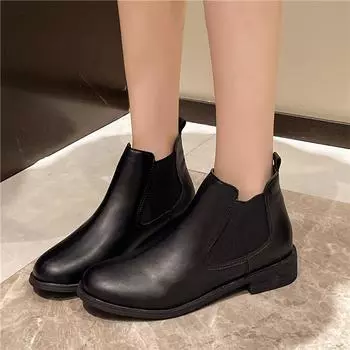 Модные женские кожаные зимние ботильоны на среднем каблуке, дизайнерская модная повседневная обувь для ходьбы, женская тенденция 2025 года, новые зимние удобные теплые ботинки Mujer 35 чёрный