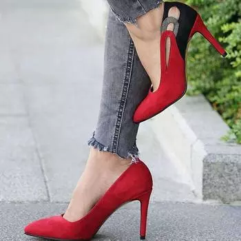 Модные женские красные замшевые туфли на шпильке