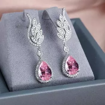 Модные женские кристаллы розовые серьги-капельки Серебряные крылья ангела с кисточками длинные свадебные украшения розовый