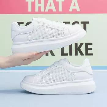 Модные женские кроссовки 2024 года, модные дышащие вулканизированные туфли, кожаные туфли на платформе, белые повседневные туфли на шнуровке Zapatos Mujer 35 белый