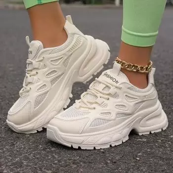Модные женские кроссовки 2024 года, новые летние модные удобные кроссовки на платформе, женские сетчатые универсальные повседневные кроссовки для ходьбы для женщин 36 бежевый