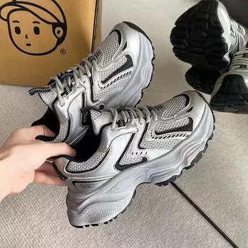 Модные женские кроссовки 35–40 дюймов, легкие весенние туфли на платформе из дышащей кожи с сеткой на среднем толстом каблуке 35