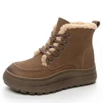 Модные женские кроссовки, ботинки из натуральной кожи 2024 года, новые нескользящие женские зимние ботинки на платформе с ремешками, теплые женские зимние ботинки 35