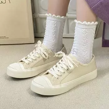 Модные женские кроссовки Candy Color Женские парусиновые туфли Женские повседневные удобные спортивные кроссовки со шнуровкой Вулканизированные балетки 35 бежевый