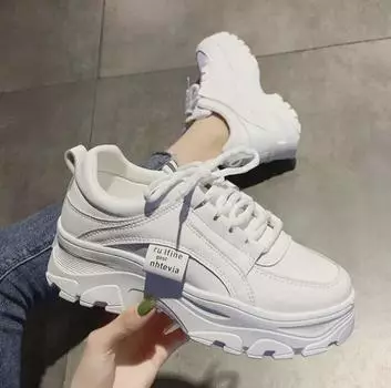 Модные женские кроссовки Dad на толстой подошве — весна-осень 2021 г. в корейском стиле, визуально увеличивающие рост, повседневная спортивная обувь. 37 бежевый