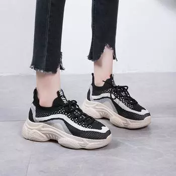 Модные женские кроссовки для папы 2024 года, новые легкие кроссовки с мягкой подошвой, сетчатые, цветные, дышащие, вулканизированные, одинарные, Traf 35