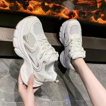 Модные женские кроссовки для взрослых, сетевая поверхность, дышащая обувь для папы, женская весенне-летняя толстая подошва, повседневная спортивная обувь 35 розовый