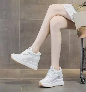 Модные женские кроссовки из натуральной кожи, женская повседневная обувь, толстая подошва, увеличивающая рост на 10 см, женские кроссовки, дышащая обувь, Botas Mujer 34 белый