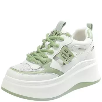 Модные женские кроссовки из натуральной кожи на платформе, весенние кроссовки на танкетке, повседневные, вулканизированные, женские, на толстой подошве, спортивные, белые, зеленые 34 белый