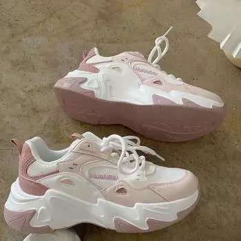 Модные женские кроссовки Модные новые легкие дышащие повседневные кроссовки с толстой подошвой 2024 Женская вулканизированная обувь 35 розовый