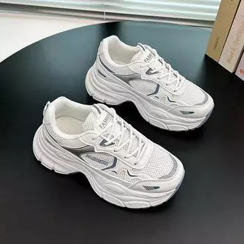 Модные женские кроссовки, модные сетчатые, массивные, повседневные, дышащие, осенние, вулканизированные, удобные, на толстой подошве, белые, папины, балетки, туфли на платформе 35 синий