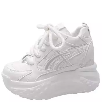 модные женские кроссовки модные толстые весенние дышащие высокие каблуки круглый носок удобные однотонные повседневные женские толстые кроссовки 34 чёрный