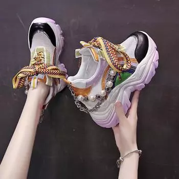 Модные женские кроссовки на платформе 9 см, увеличивающие рост, массивные повседневные туфли, спортивная вулканизированная обувь, женские цветные модные кроссовки 34 фиолетовый