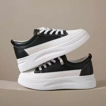 Модные женские кроссовки на платформе корейской версии для женщин Zapatos De Mujer Flat White Running Vulcanized Ladies Shoes 35 чёрный