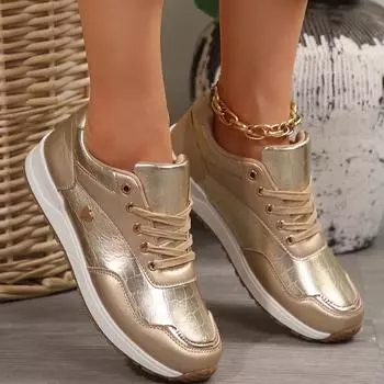 Модные женские кроссовки на плоской подошве женские женские темпераментные все виды легкой повседневной спортивной обуви одинарные туфли zapatillas de mujer 36 золотой
