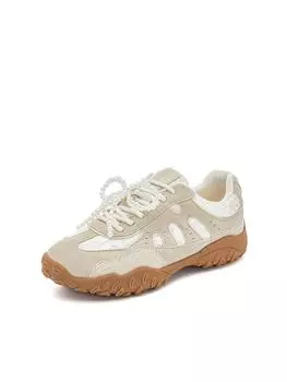 Модные женские кроссовки на шнуровке с жемчужной отделкой Удобные повседневные кроссовки для женщин 35 белый