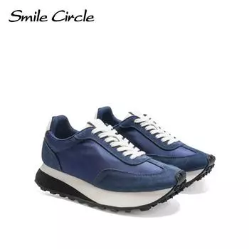 Модные женские кроссовки на шнуровке, высокие кроссовки, удобные повседневные туфли с толстой подошвой 35 синий