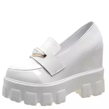 Модные женские кроссовки на толстой подошве 2024 года, повседневная обувь на высоком каблуке 11 см, кожаные туфли без застежек на толстой подошве, кроссовки на танкетке и металлической платформе 34 чёрный