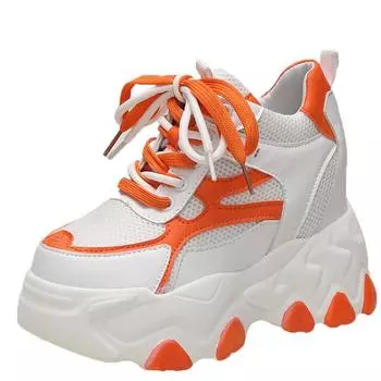 Модные женские кроссовки на толстой подошве, осенние сетчатые дышащие туфли на вулканизированной платформе, женские повседневные спортивные кроссовки с толстой подошвой, женские 9 см 34 чёрный