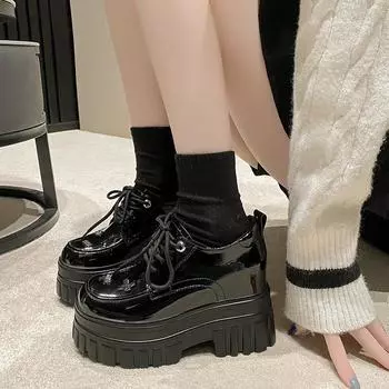 Модные женские кроссовки на высокой платформе 10 см, осенние, на толстой подошве, повседневные, для папы, прогулочные, массивные, женские, кожаные кроссовки Zapatos Mujer 33 чёрный