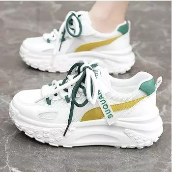 Модные женские кроссовки, осенние, увеличивающие рост, дышащие, на толстой подошве, сетчатые, белые, износостойкие, на шнуровке, повседневные спортивные туфли 35 хаки