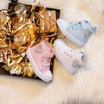 Модные женские кроссовки принцесса пайетки обувь для девочек высокие универсальные детские кроссовки мягкая подошва удобная повседневная обувь простая парусиновая обувь 20insole13.2cm розовый