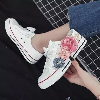 Модные женские кроссовки ручной работы с цветочным принтом для бега, парусиновая новая обувь Zapatillas Mujer, повседневная вулканизированная белая обувь на плоской подошве, осенняя милая обувь 35 белый