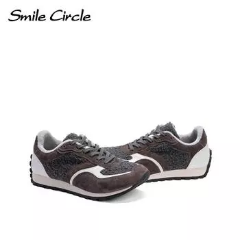 Модные женские кроссовки с круглым носком на шнуровке, удобные повседневные туфли на толстой подошве 35 серый