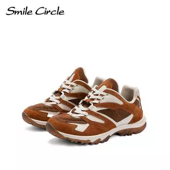 Модные женские кроссовки с круглым носком на шнуровке, удобные повседневные кроссовки для активного отдыха 35 коричневый