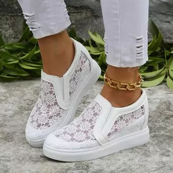 Модные женские кроссовки с сеткой на плоской платформе, женские мокасины 2024 года, новые дышащие повседневные кроссовки для женщин, женские кроссовки, увеличивающие рост 35 белый