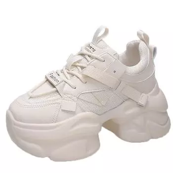 Модные женские кроссовки с толстой подошвой и дышащей сеткой 2024 года, осенние женские кроссовки для спорта на открытом воздухе с высокой платформой, кроссовки 9,5 см, массивные туфли для папы 34 бежевый