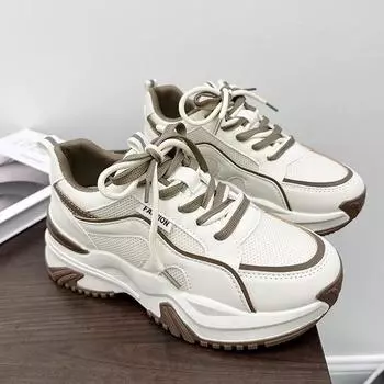 Модные женские кроссовки с толстой подошвой Vulcanize Pops 2024 года, весенние дышащие повседневные спортивные туфли с круглым носком и каблуком на платформе 35 чёрный