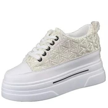 Модные женские кроссовки Весенняя повседневная обувь Женская обувь на платформе Каблуки Клинья Увеличивающие рост Вулканизированные туфли 8 см 34 бежевый