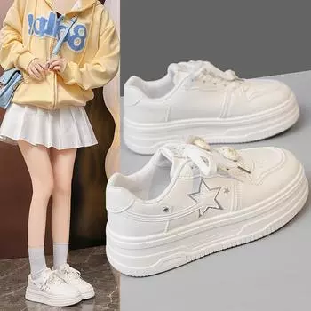 Модные женские кроссовки в стиле кампуса для девочек, милые, сладкие и универсальные розовые туфли на платформе 2024 года, новый стиль 35 бежевый