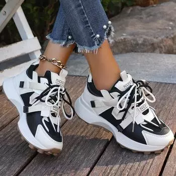Модные женские кроссовки, весенние дышащие дизайнерские туфли на толстой подошве для женщин, хип-хоп, нескользящие, на шнуровке, повседневные кроссовки на платформе для женщин 35 чёрный