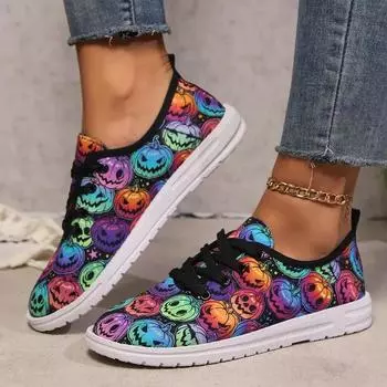 модные женские кроссовки женские повседневные туфли-скелеты женские леопардовые хризантемы 3D печатный тыквенный узор фестиваль 36