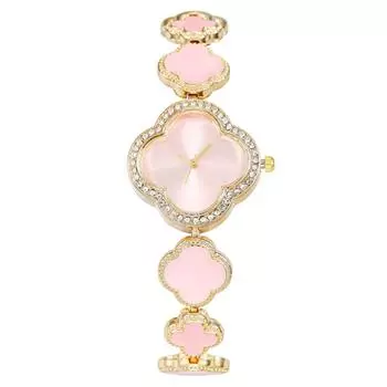 Модные женские кварцевые часы-браслет с лепестками и четырехлистным клевером розовый