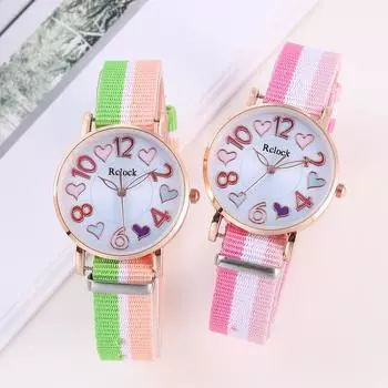 Модные женские кварцевые часы унисекс с брезентом на ремешке для отдыха, простые модные универсальные наручные часы для девочек Love Digital ярко-розовый