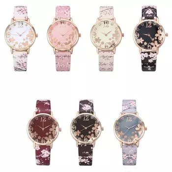 Модные женские кварцевые часы унисекс с роскошным цветочным узором, повседневные кожаные часы, наручные часы с принтом, браслет для женщин светло-желтого