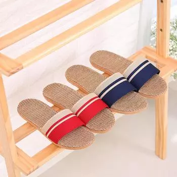 Модные женские льняные тапочки для влюбленных, модные домашние тапочки, дышащие, противоскользящие, плоские туфли для дома, женские, мужские, домашние тапочки SH021403 5-6(CN35-36) зелёный