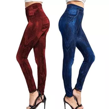 Модные женские леггинсы из имитации джинсовой ткани с принтом, облегающей посадкой на бедрах с высокой талией и небольшими брюками XS чёрный