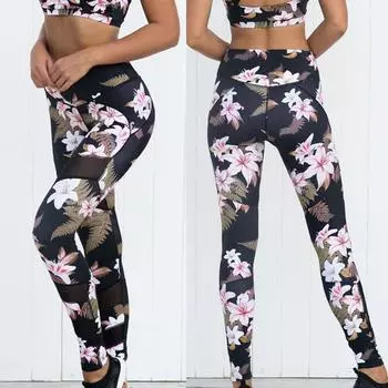 Модные женские леггинсы с подтяжкой бедер и принтом, спортивные штаны для фитнеса, бега, йоги M чёрный